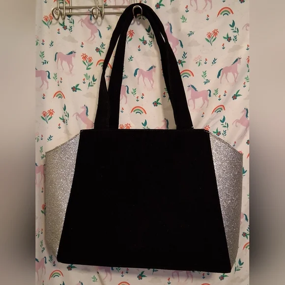 NWT Jimmy Choo Black Velvet & Silver Sparkle Travel Cosmetic Beauty Tote Bag - Picture 3 of 8